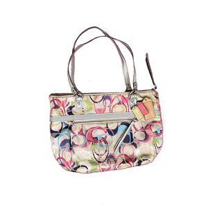 Coach Poppy Signature Bag # 19877, Small Tote.  Colorful Jacquard, Leather Trim